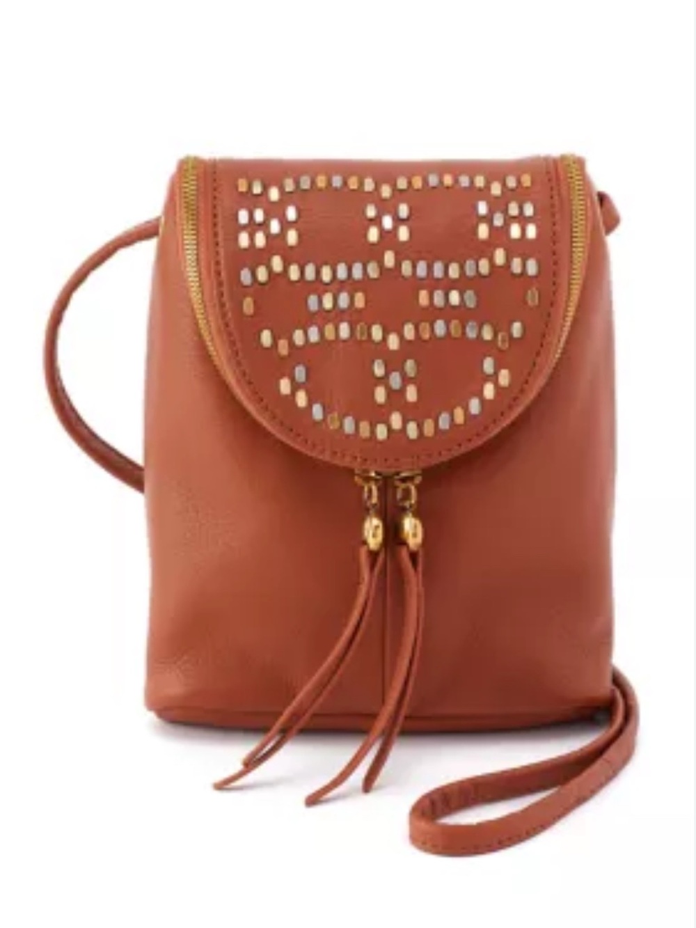 HOBO fern tan Leather Crossbody with Gold Stud Detailing